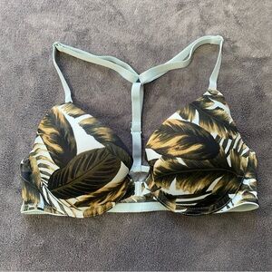 Racerback Tropical Palm Leaf Print Women's Push-Up Bra